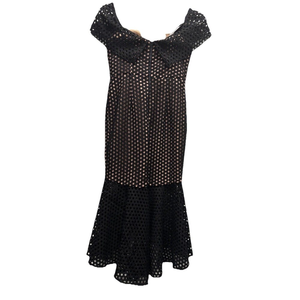 JARLO Black Eyelet Sheer SZ 8 Off-Shoulder Ruffled Trumpet Dress Party Cocktail - Picture 4 of 6